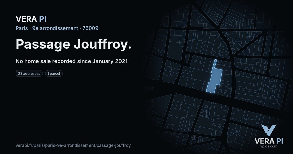 Passage Jouffroy, 9e arrondissement at night – every parcel coloured by the prices around it, the street's own parcels lit