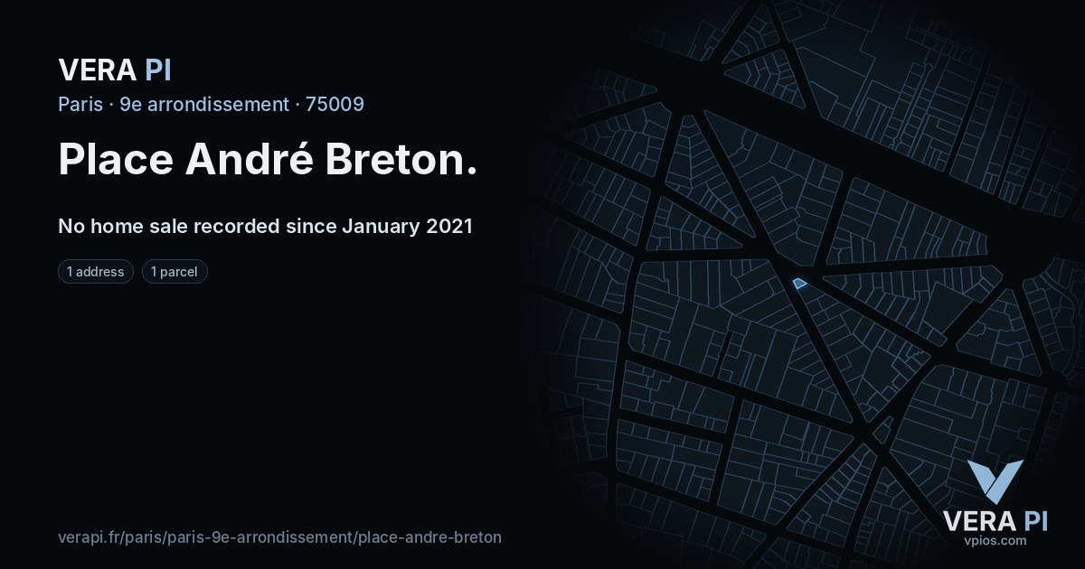 Place André Breton, 9e arrondissement at night – every parcel coloured by the prices around it, the street's own parcels lit