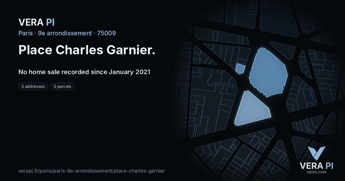 Place Charles Garnier, 9e arrondissement at night – every parcel coloured by the prices around it, the street's own parcels lit