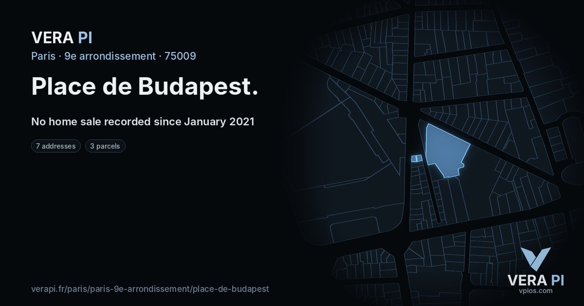 Place de Budapest, 9e arrondissement at night – every parcel coloured by the prices around it, the street's own parcels lit