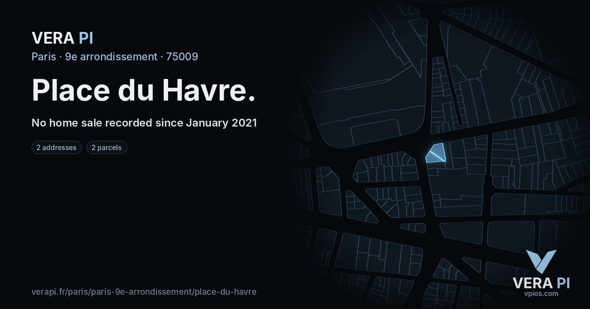 Place du Havre, 9e arrondissement at night – every parcel coloured by the prices around it, the street's own parcels lit