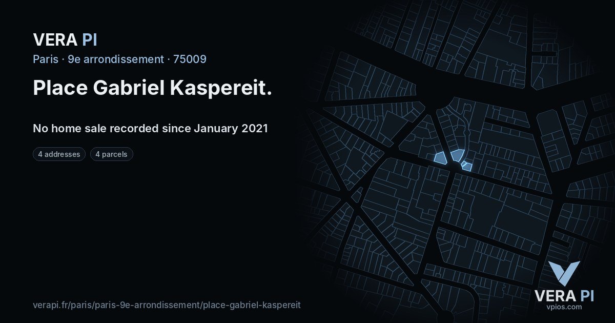 Place Gabriel Kaspereit, 9e arrondissement at night – every parcel coloured by the prices around it, the street's own parcels lit