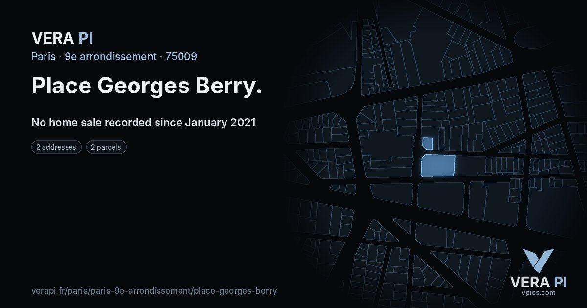 Place Georges Berry, 9e arrondissement at night – every parcel coloured by the prices around it, the street's own parcels lit