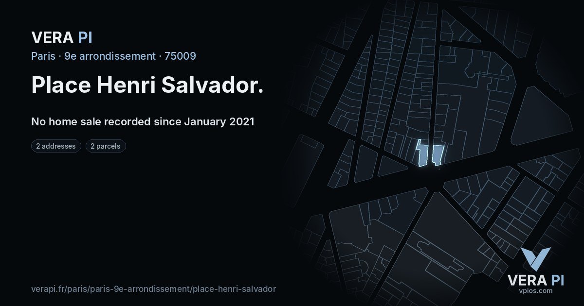 Place Henri Salvador, 9e arrondissement at night – every parcel coloured by the prices around it, the street's own parcels lit