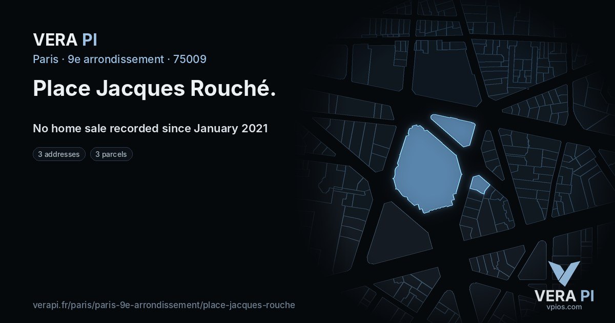 Place Jacques Rouché, 9e arrondissement at night – every parcel coloured by the prices around it, the street's own parcels lit