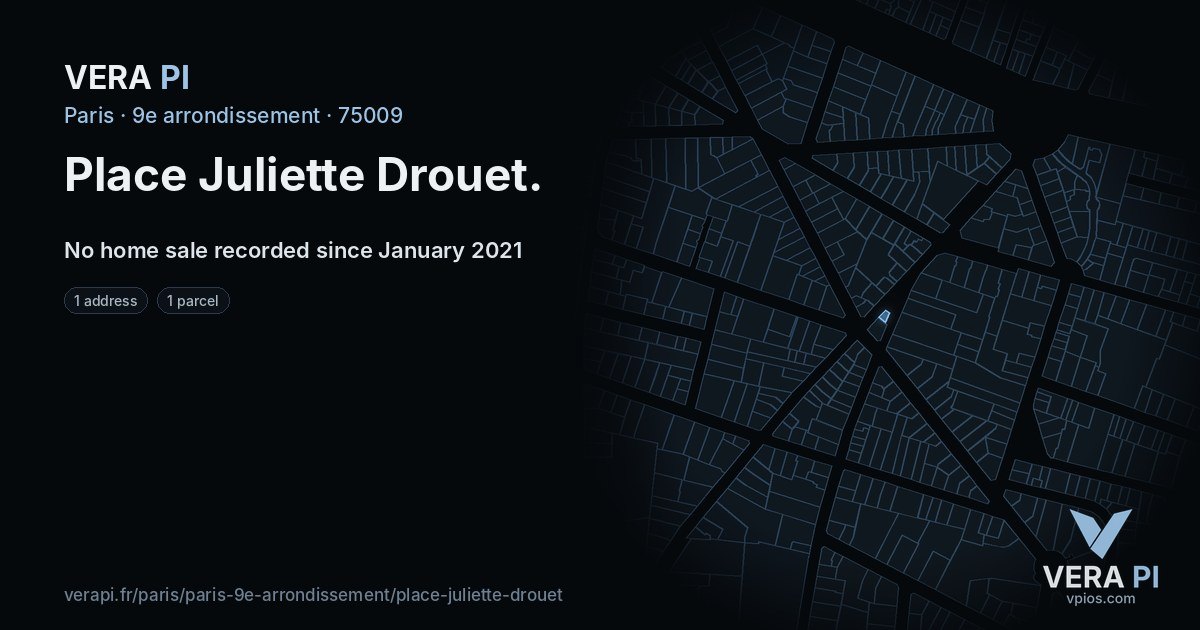 Place Juliette Drouet, 9e arrondissement at night – every parcel coloured by the prices around it, the street's own parcels lit