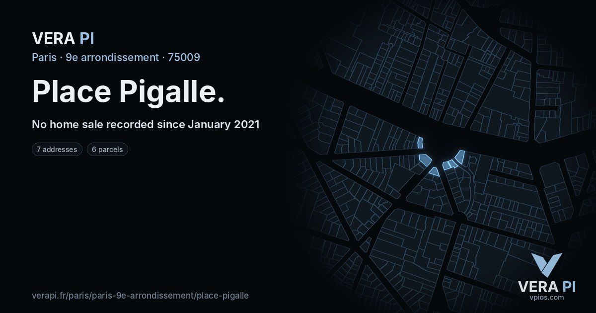 Place Pigalle, 9e arrondissement at night – every parcel coloured by the prices around it, the street's own parcels lit