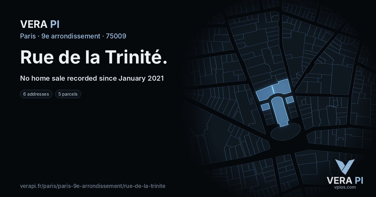 Rue de la Trinité, 9e arrondissement at night – every parcel coloured by the prices around it, the street's own parcels lit