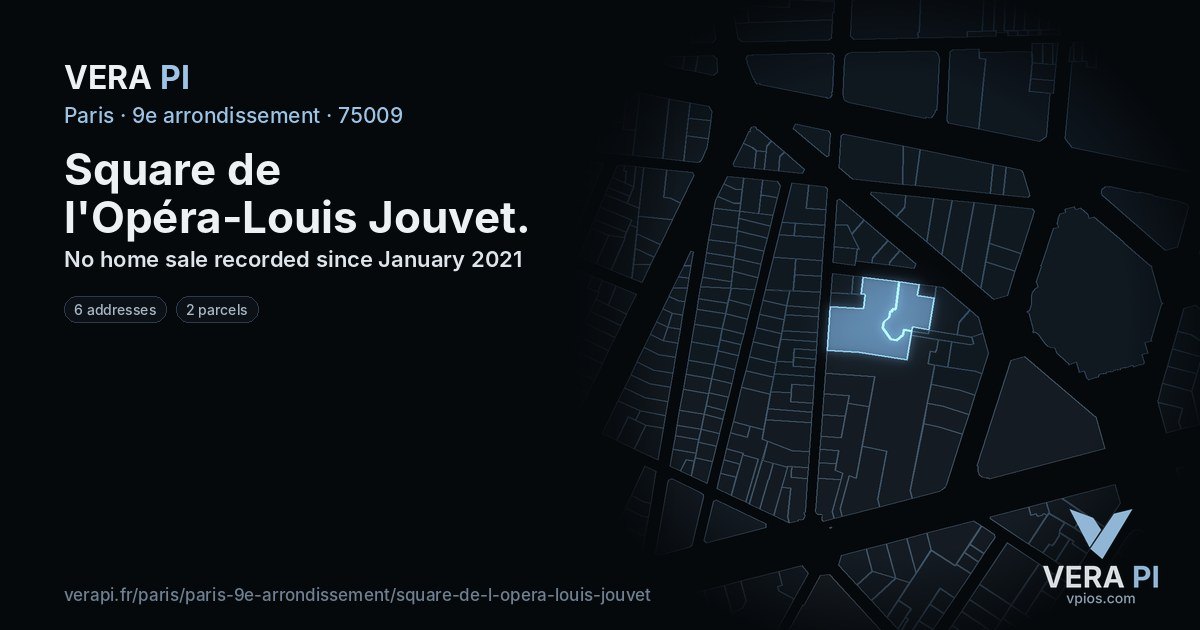 Square de l'Opéra-Louis Jouvet, 9e arrondissement at night – every parcel coloured by the prices around it, the street's own parcels lit