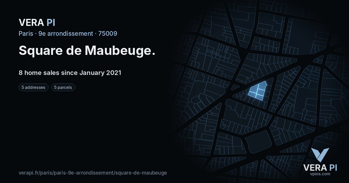 Square de Maubeuge, 9e arrondissement at night – every parcel coloured by the prices around it, the street's own parcels lit
