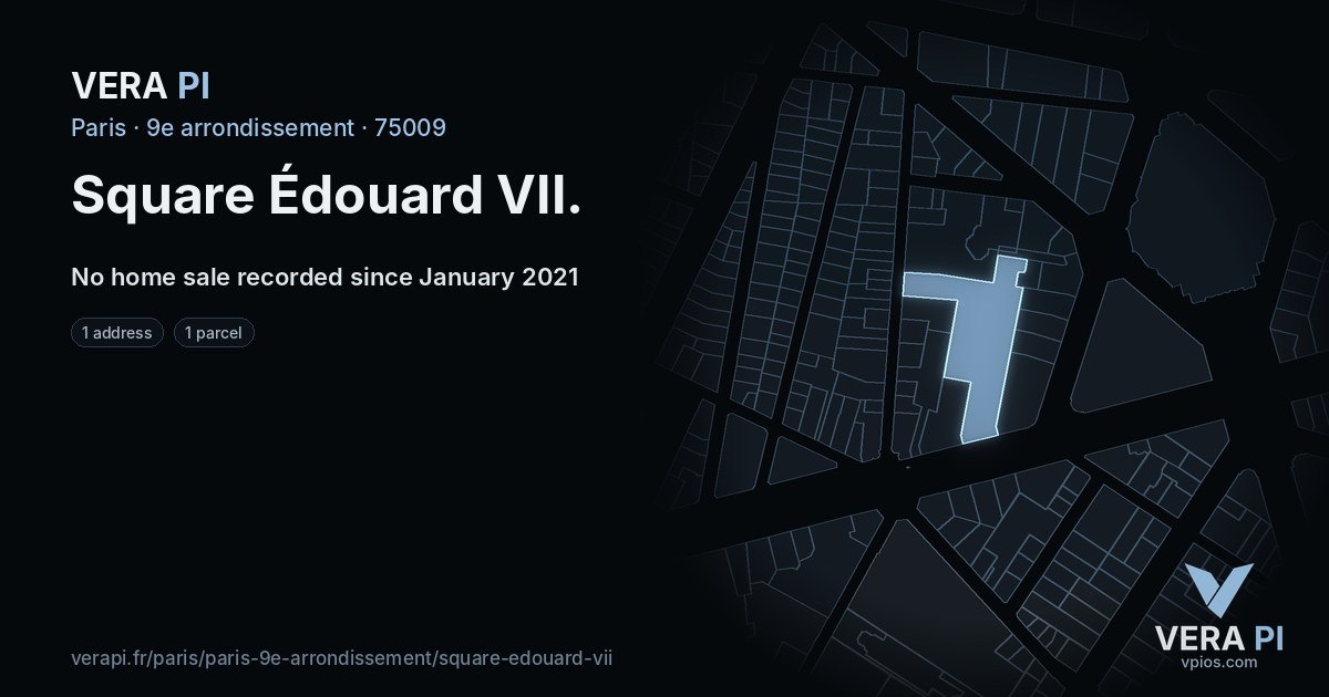 Square Édouard VII, 9e arrondissement at night – every parcel coloured by the prices around it, the street's own parcels lit