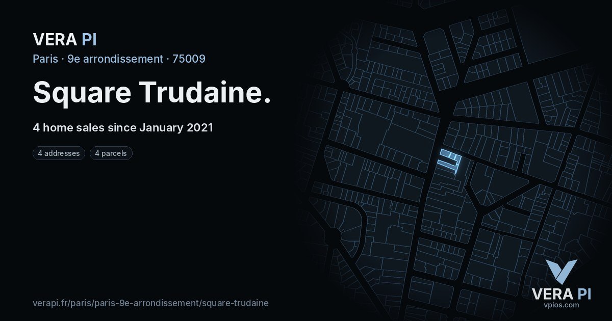 Square Trudaine, 9e arrondissement at night – every parcel coloured by the prices around it, the street's own parcels lit