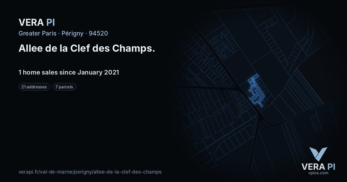 Allee de la Clef des Champs, Périgny at night – every parcel coloured by the prices around it, the street's own parcels lit
