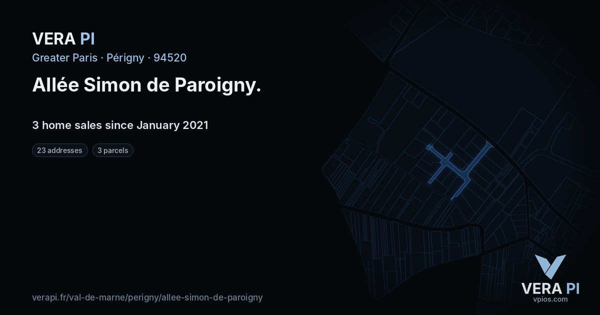 Allée Simon de Paroigny, Périgny at night – every parcel coloured by the prices around it, the street's own parcels lit