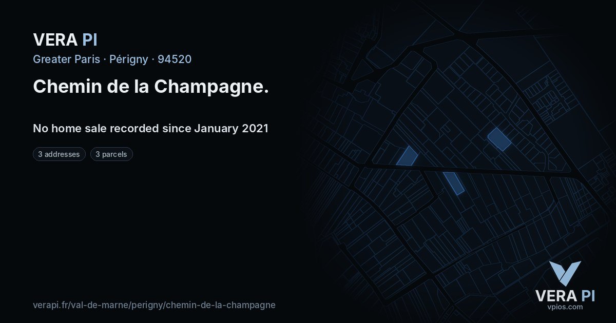 Chemin de la Champagne, Périgny at night – every parcel coloured by the prices around it, the street's own parcels lit
