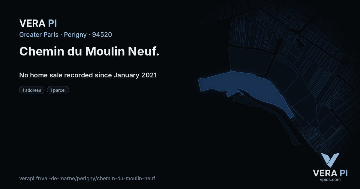 Chemin du Moulin Neuf, Périgny at night – every parcel coloured by the prices around it, the street's own parcels lit
