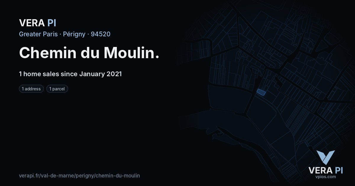 Chemin du Moulin, Périgny at night – every parcel coloured by the prices around it, the street's own parcels lit