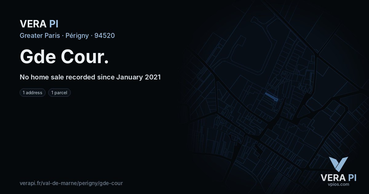 Gde Cour, Périgny at night – every parcel coloured by the prices around it, the street's own parcels lit