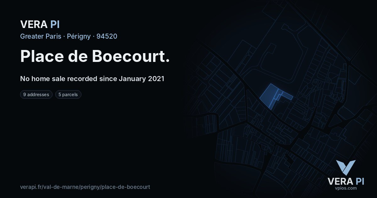 Place de Boecourt, Périgny at night – every parcel coloured by the prices around it, the street's own parcels lit