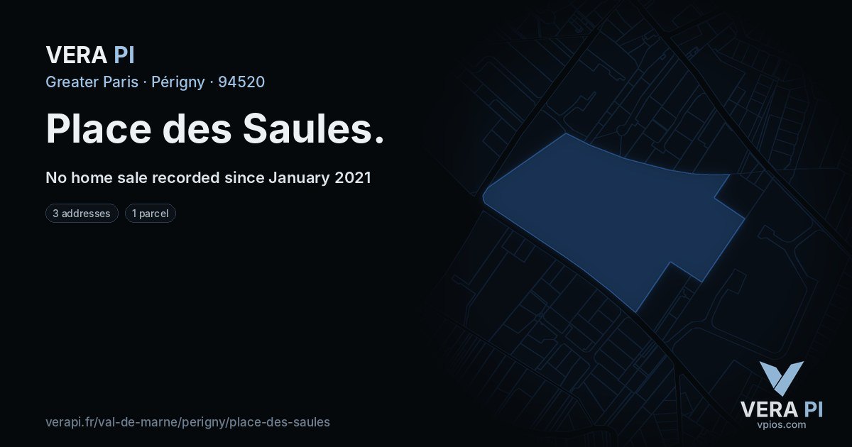 Place des Saules, Périgny at night – every parcel coloured by the prices around it, the street's own parcels lit