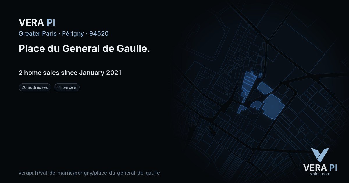 Place du General de Gaulle, Périgny at night – every parcel coloured by the prices around it, the street's own parcels lit