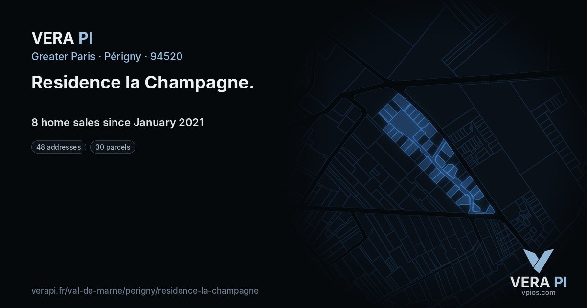 Residence la Champagne, Périgny at night – every parcel coloured by the prices around it, the street's own parcels lit