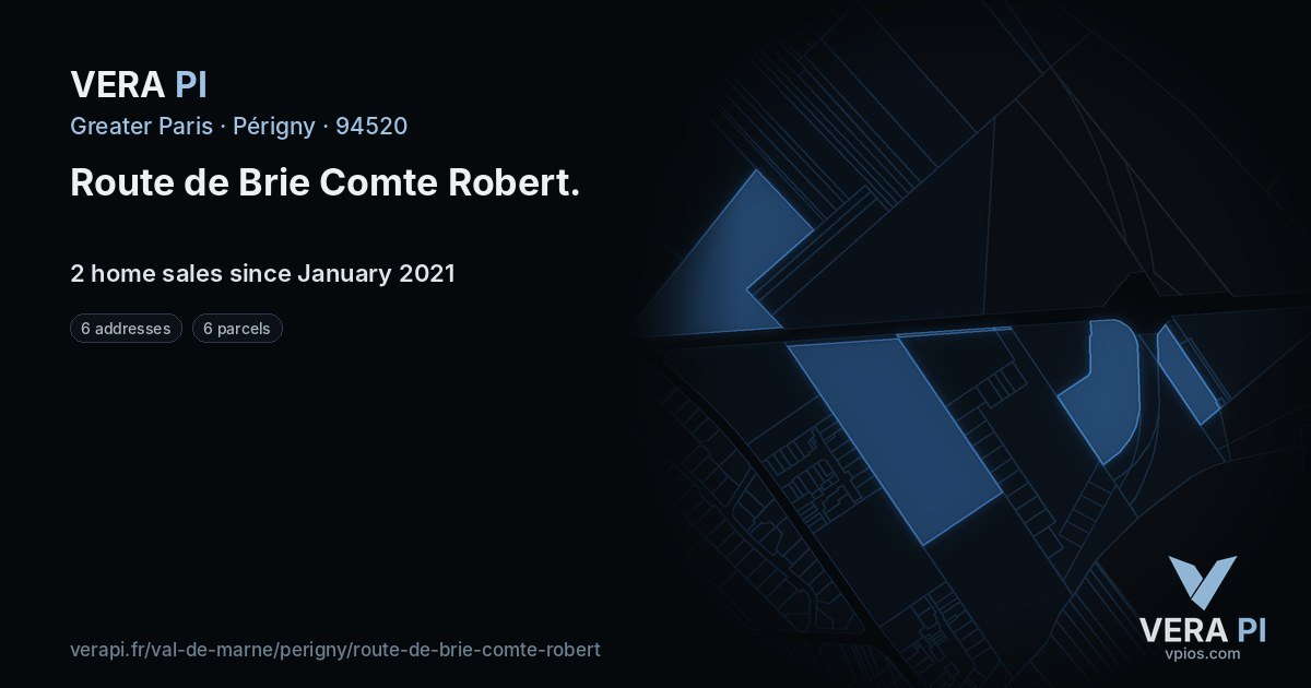 Route de Brie Comte Robert, Périgny at night – every parcel coloured by the prices around it, the street's own parcels lit