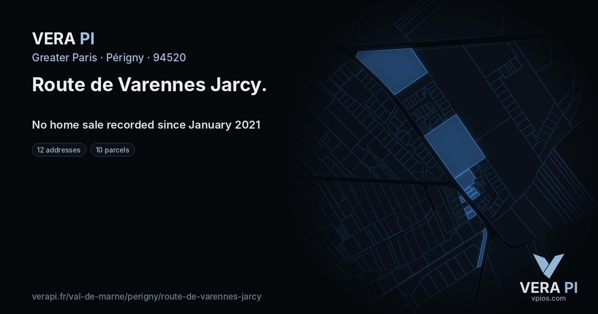Route de Varennes Jarcy, Périgny at night – every parcel coloured by the prices around it, the street's own parcels lit