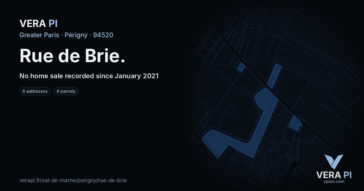 Rue de Brie, Périgny at night – every parcel coloured by the prices around it, the street's own parcels lit