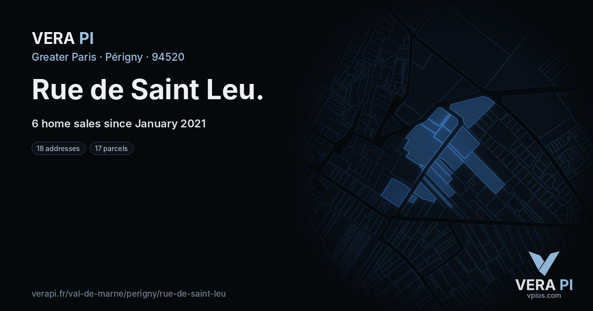 Rue de Saint Leu, Périgny at night – every parcel coloured by the prices around it, the street's own parcels lit