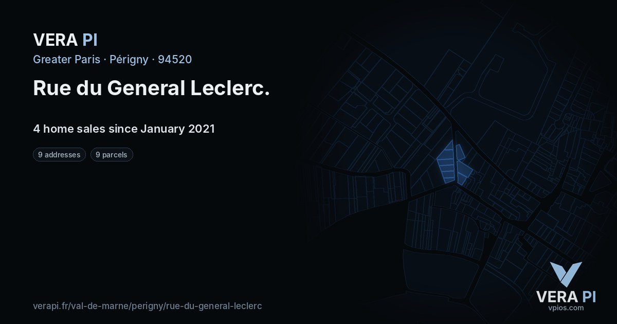 Rue du General Leclerc, Périgny at night – every parcel coloured by the prices around it, the street's own parcels lit