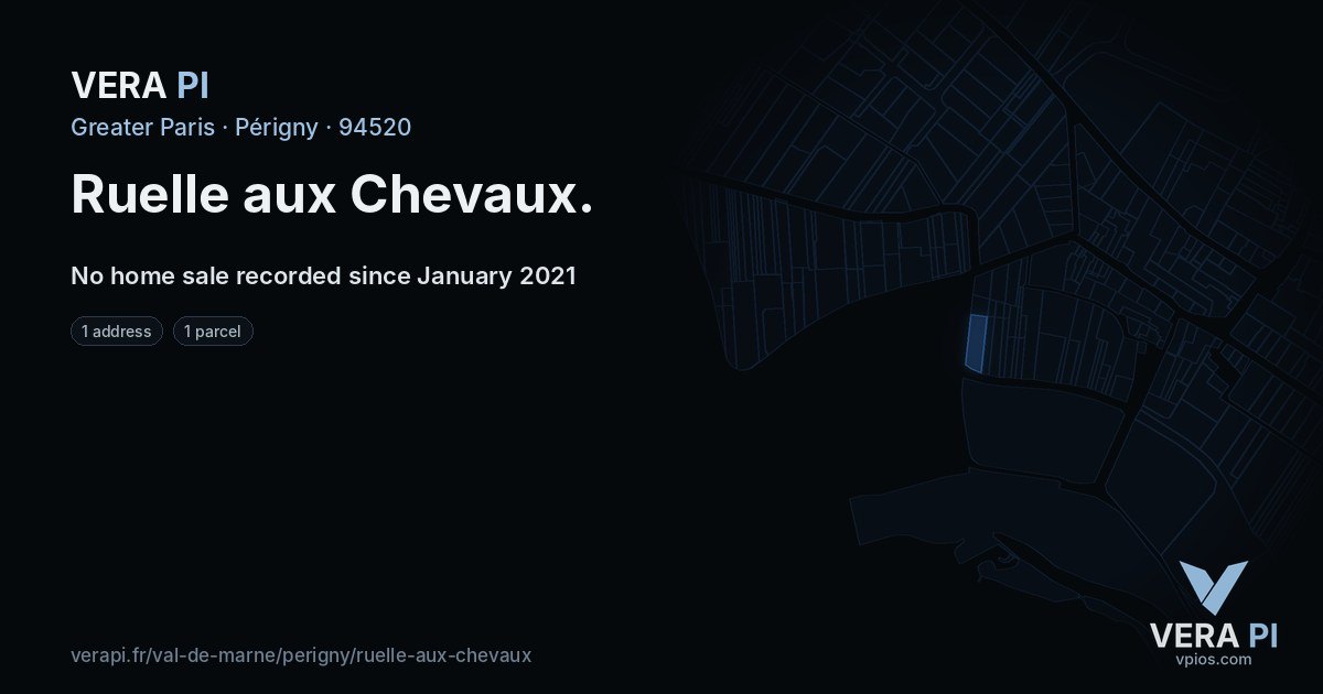 Ruelle aux Chevaux, Périgny at night – every parcel coloured by the prices around it, the street's own parcels lit