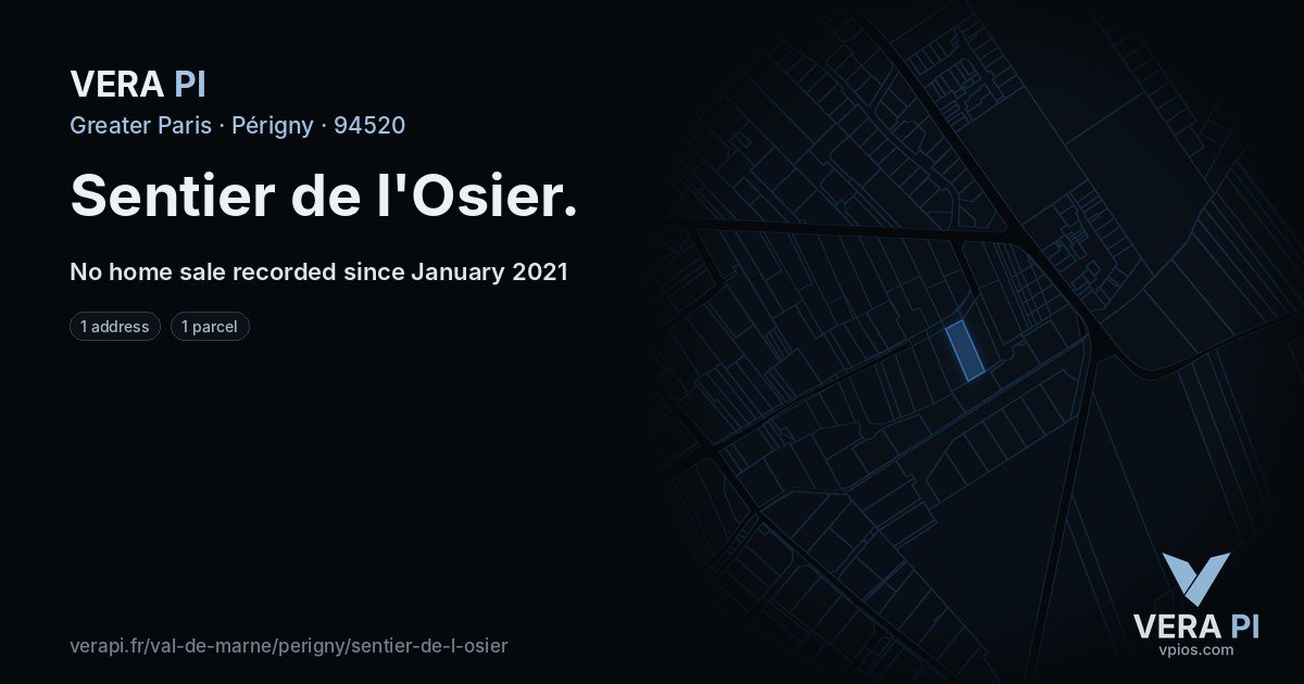 Sentier de l'Osier, Périgny at night – every parcel coloured by the prices around it, the street's own parcels lit