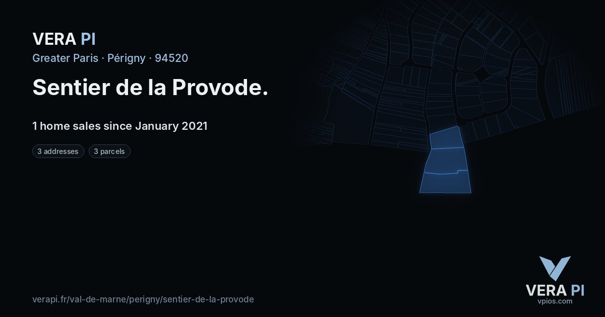 Sentier de la Provode, Périgny at night – every parcel coloured by the prices around it, the street's own parcels lit