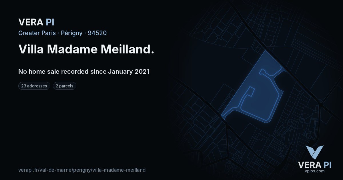 Villa Madame Meilland, Périgny at night – every parcel coloured by the prices around it, the street's own parcels lit