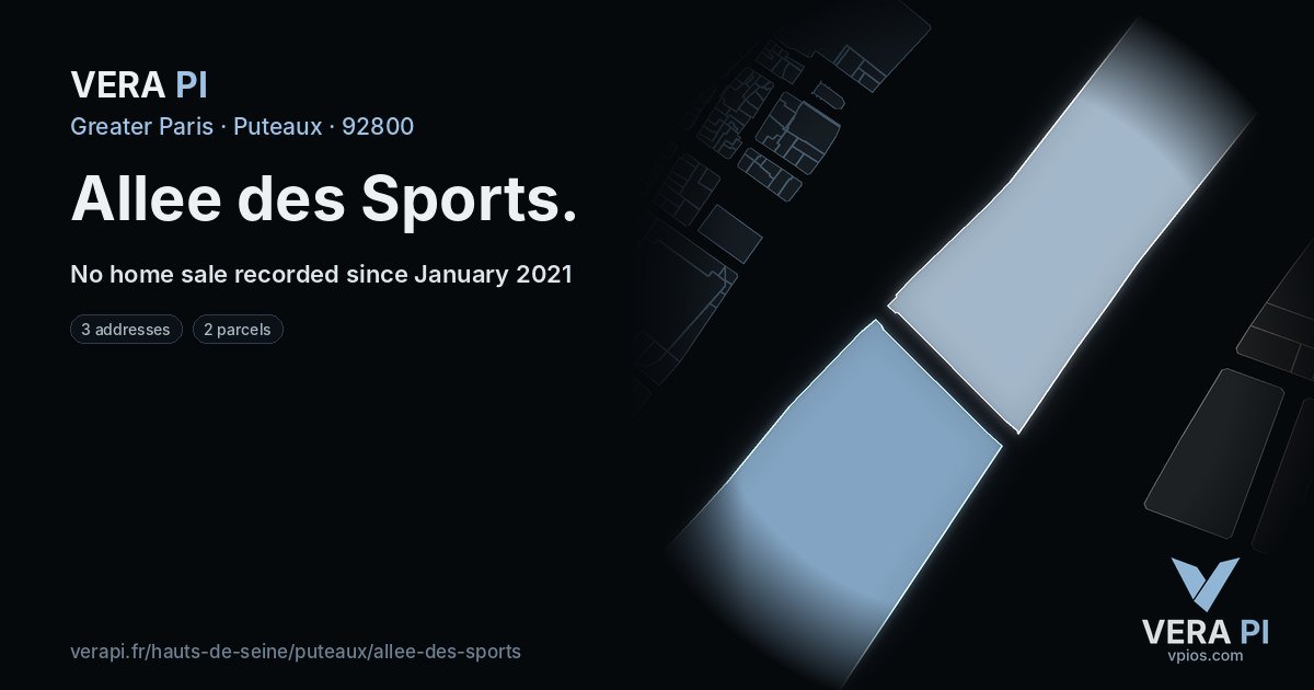 Allee des Sports, Puteaux at night – every parcel coloured by the prices around it, the street's own parcels lit