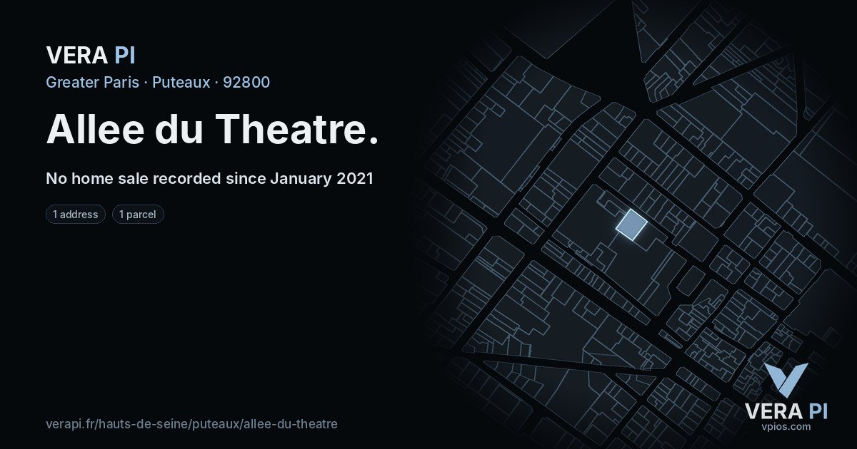 Allee du Theatre, Puteaux at night – every parcel coloured by the prices around it, the street's own parcels lit