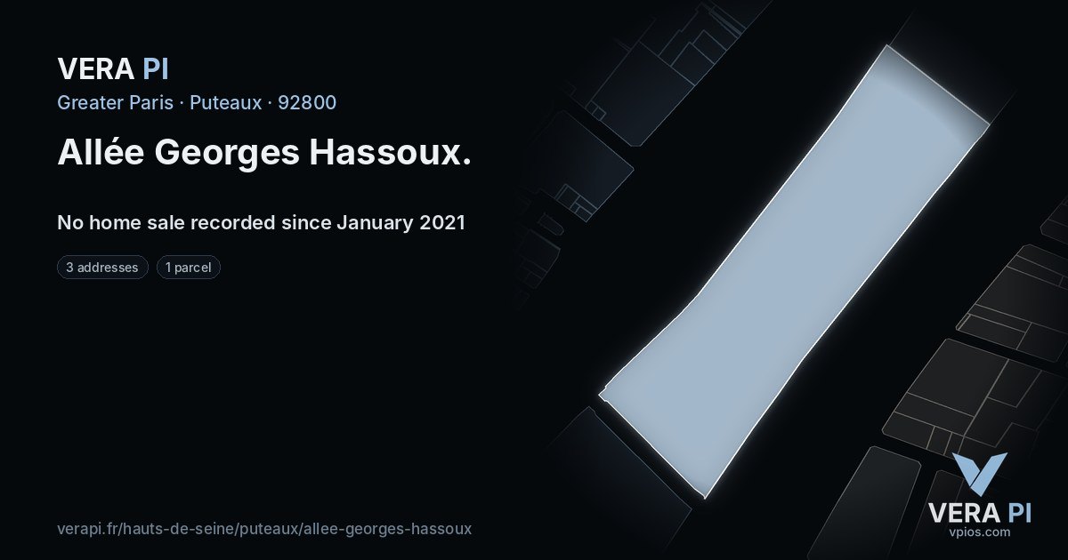 Allée Georges Hassoux, Puteaux at night – every parcel coloured by the prices around it, the street's own parcels lit