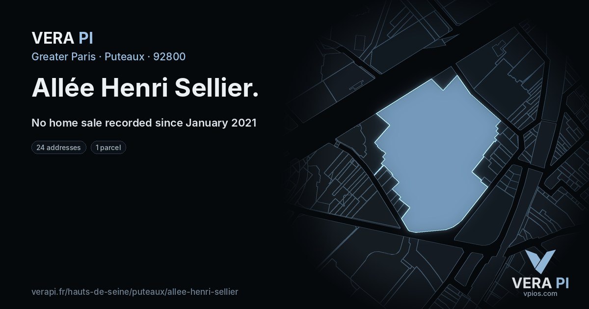 Allée Henri Sellier, Puteaux at night – every parcel coloured by the prices around it, the street's own parcels lit