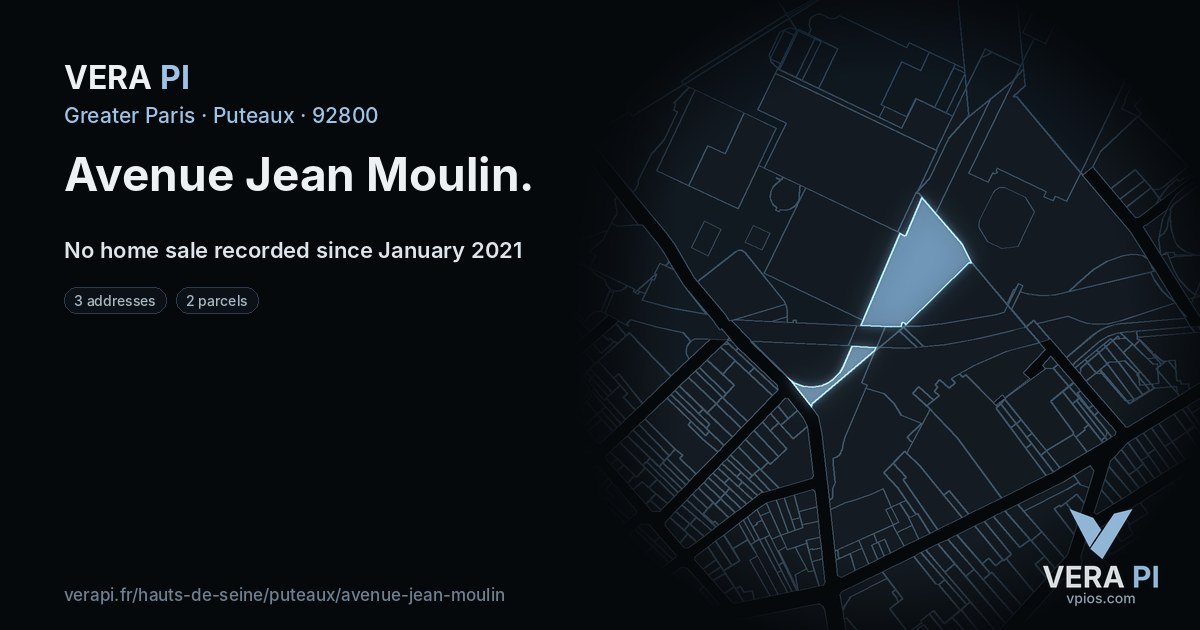 Avenue Jean Moulin, Puteaux at night – every parcel coloured by the prices around it, the street's own parcels lit