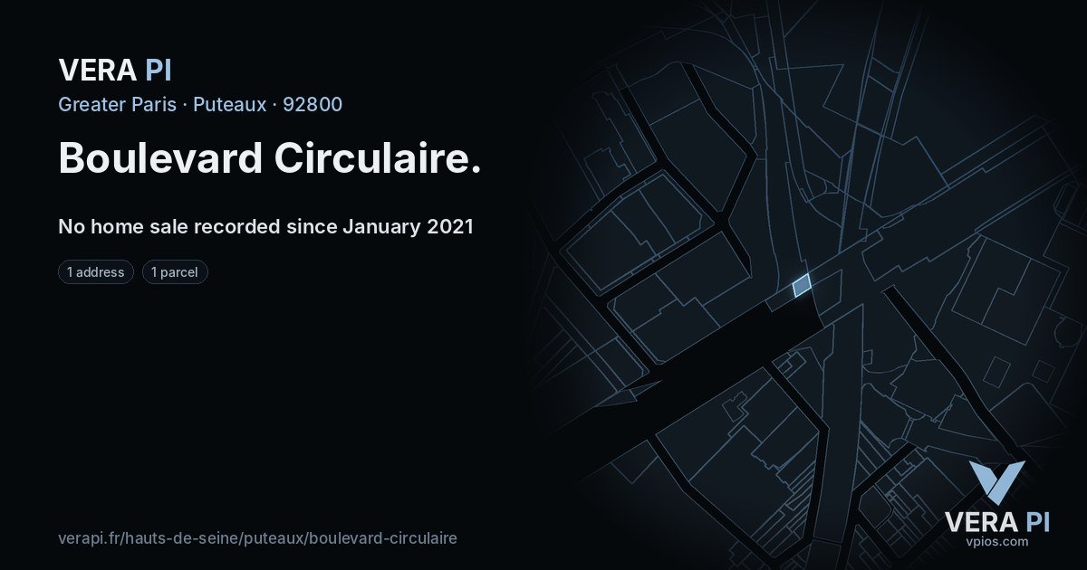 Boulevard Circulaire, Puteaux at night – every parcel coloured by the prices around it, the street's own parcels lit
