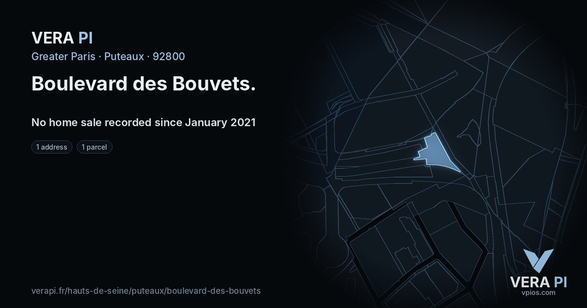 Boulevard des Bouvets, Puteaux at night – every parcel coloured by the prices around it, the street's own parcels lit