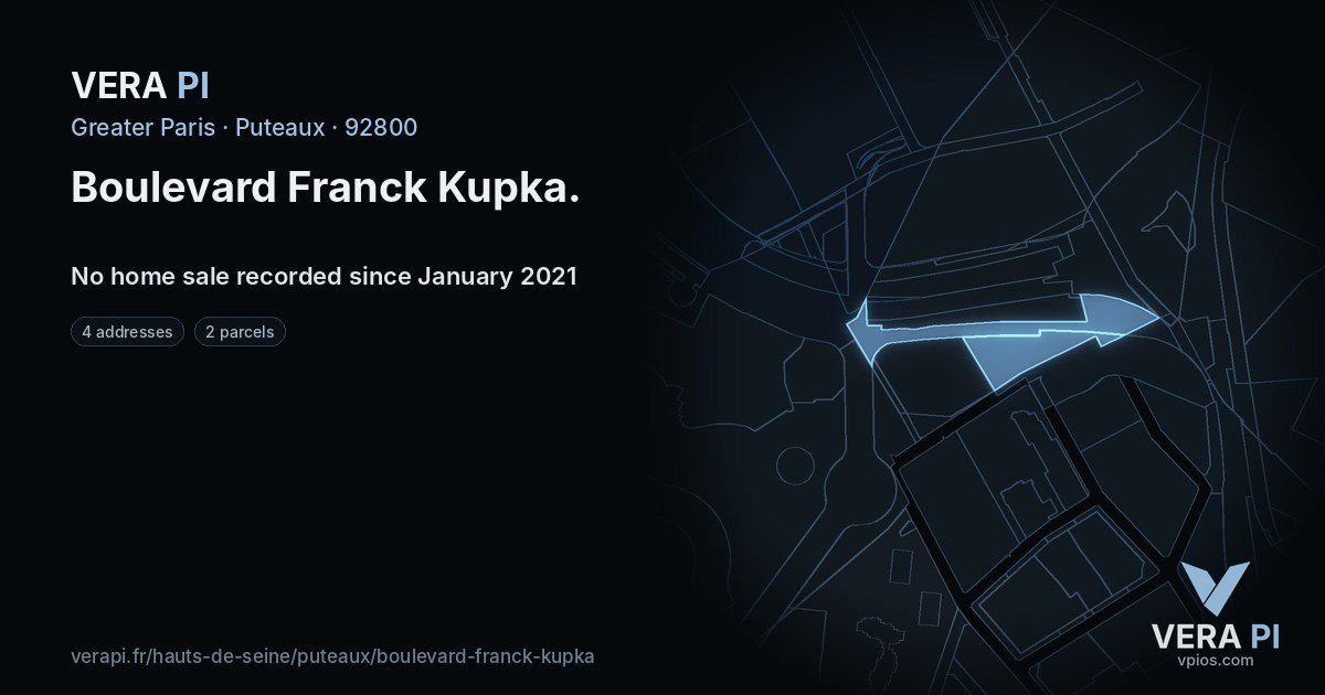 Boulevard Franck Kupka, Puteaux at night – every parcel coloured by the prices around it, the street's own parcels lit