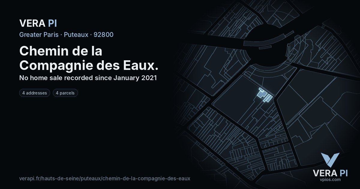 Chemin de la Compagnie des Eaux, Puteaux at night – every parcel coloured by the prices around it, the street's own parcels lit