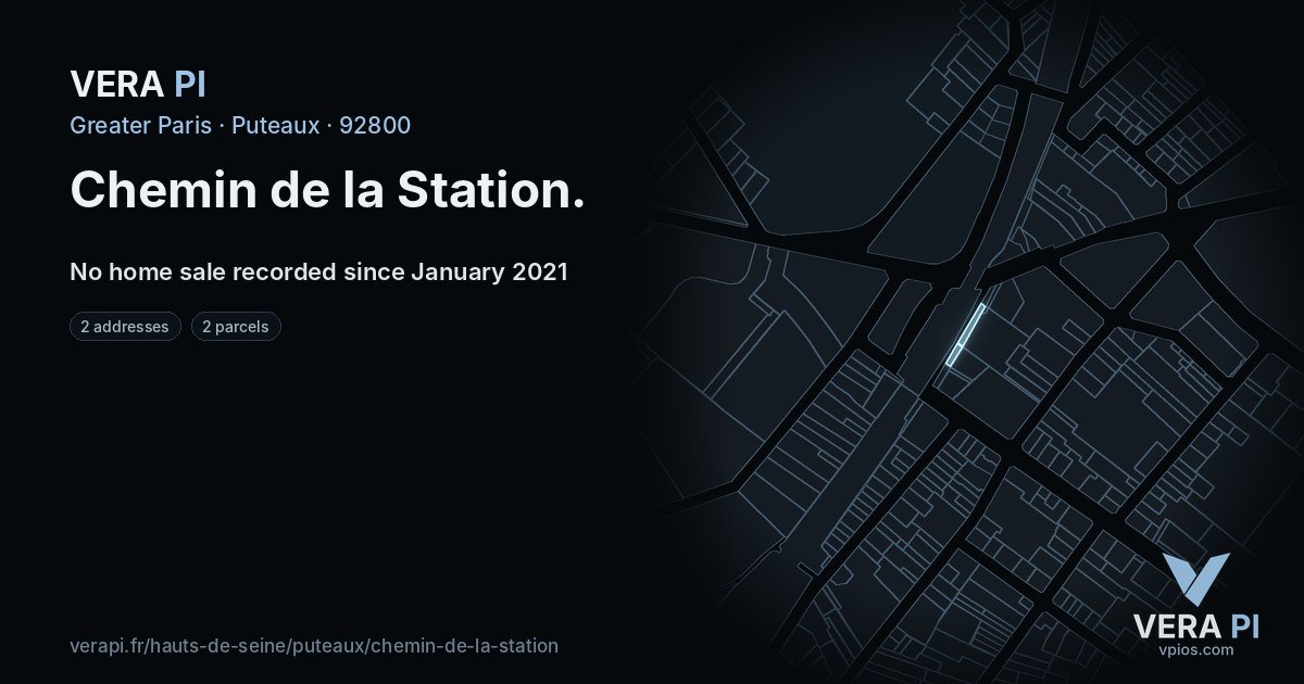 Chemin de la Station, Puteaux at night – every parcel coloured by the prices around it, the street's own parcels lit