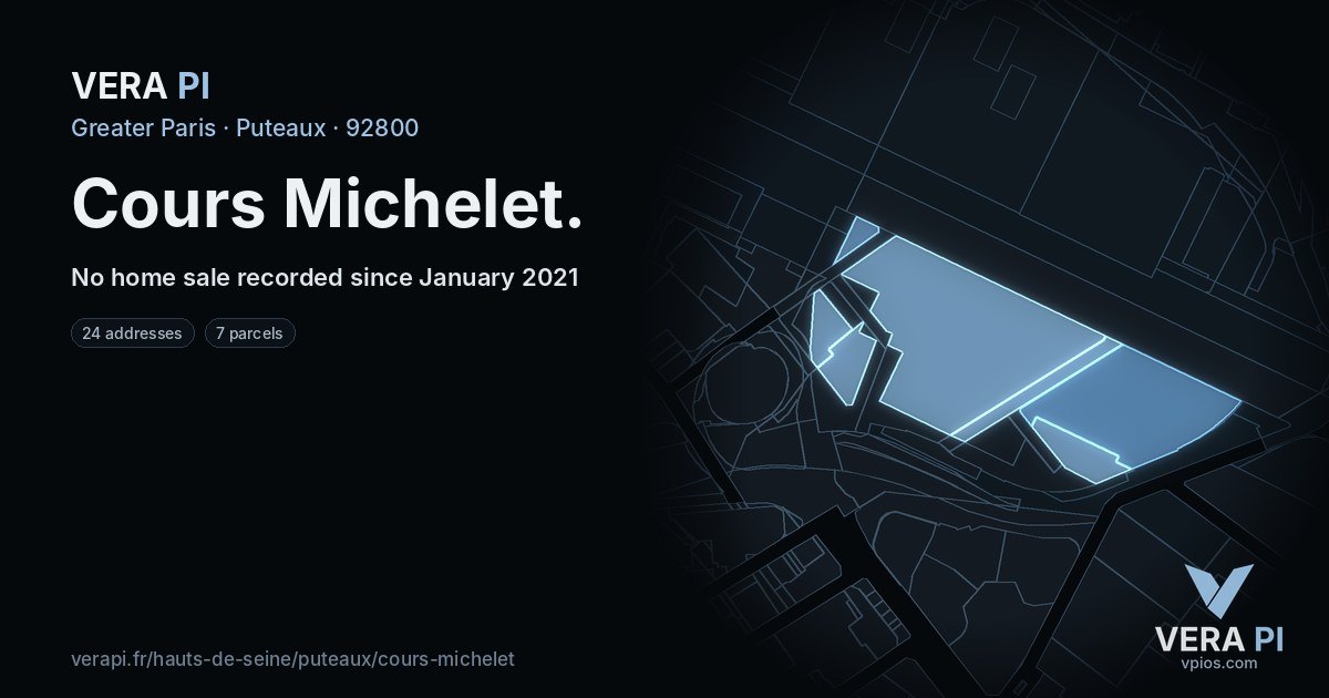 Cours Michelet, Puteaux at night – every parcel coloured by the prices around it, the street's own parcels lit