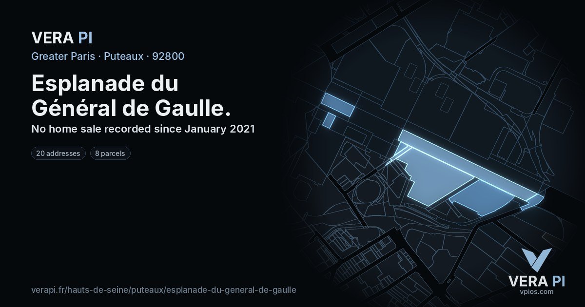 Esplanade du Général de Gaulle, Puteaux at night – every parcel coloured by the prices around it, the street's own parcels lit