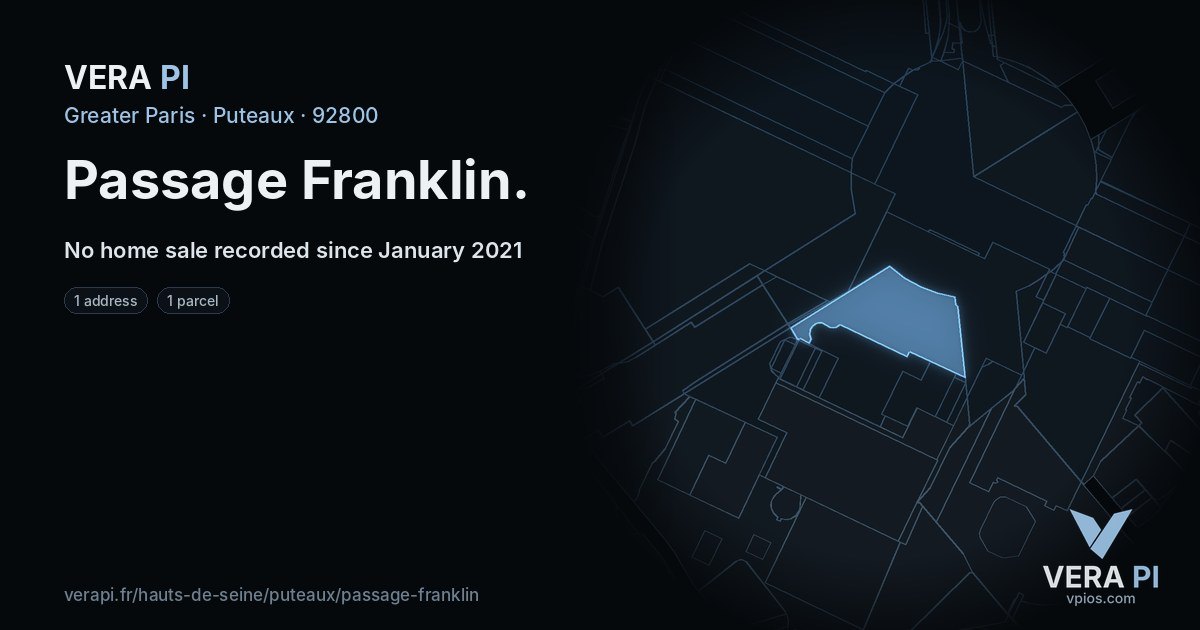 Passage Franklin, Puteaux at night – every parcel coloured by the prices around it, the street's own parcels lit