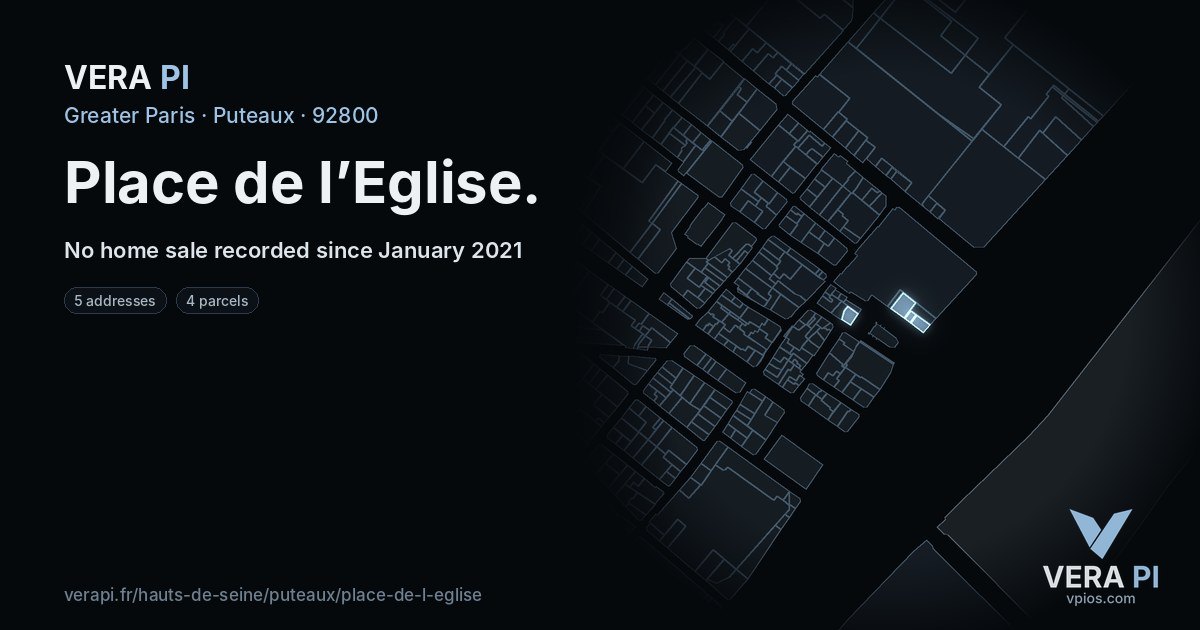 Place de l’Eglise, Puteaux at night – every parcel coloured by the prices around it, the street's own parcels lit