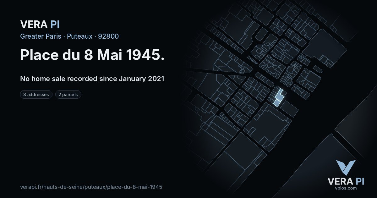 Place du 8 Mai 1945, Puteaux at night – every parcel coloured by the prices around it, the street's own parcels lit